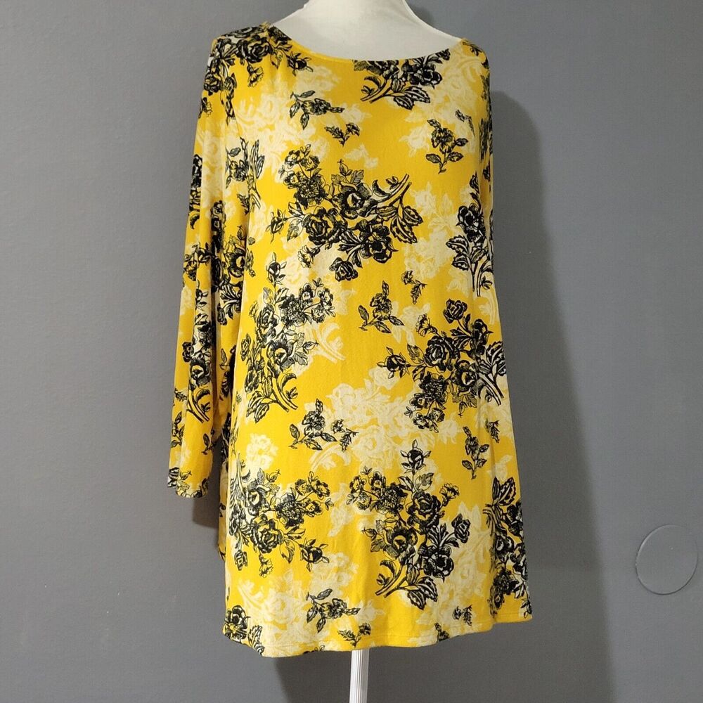 Lane Bryant Womens Long Sleeves Yellow Floral T-Shirt sz 22- 24
